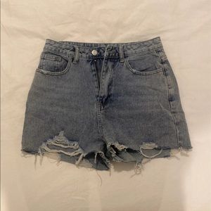 Distressed jean shorts
